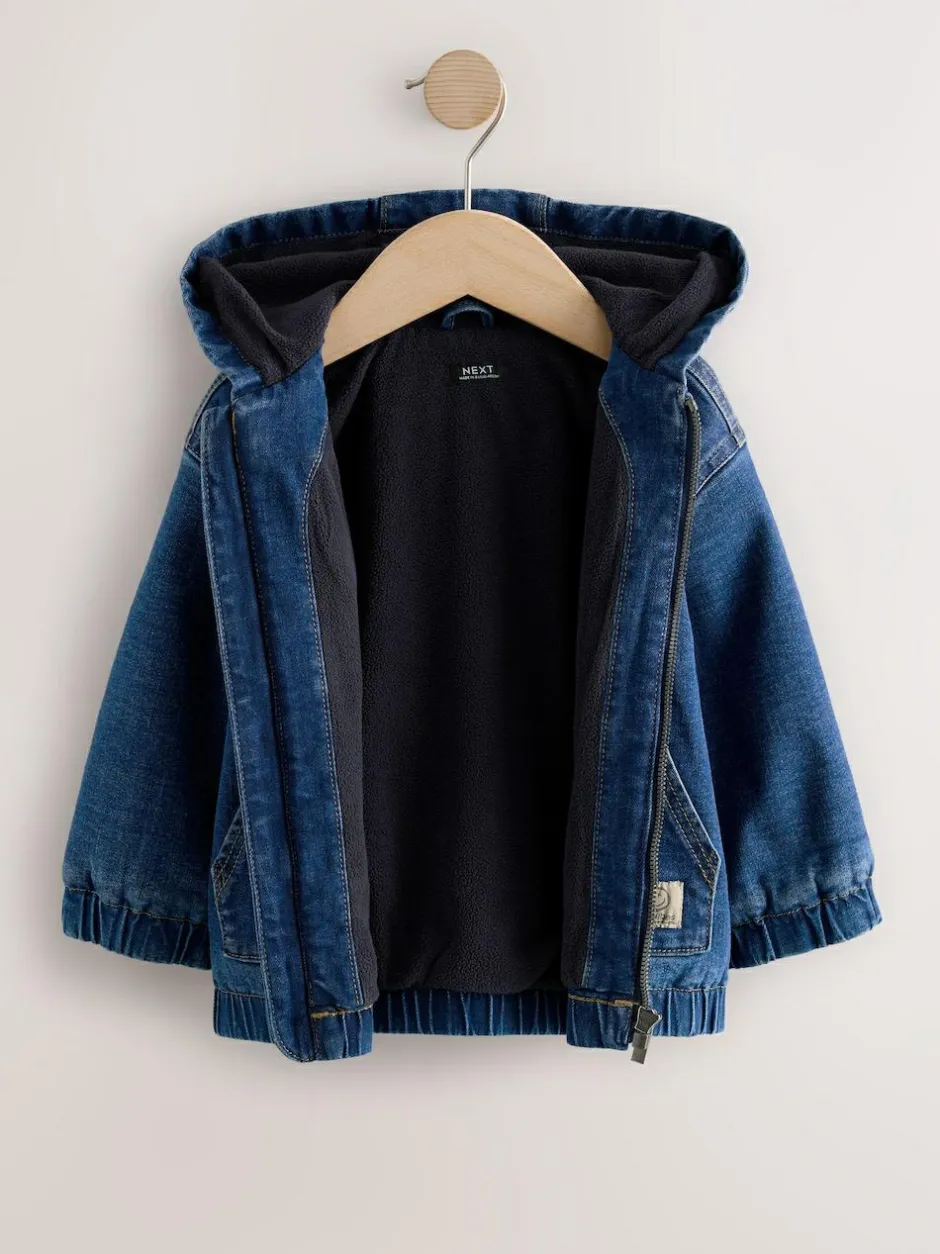 Next Blue Borg Lined Hooded Zip Through Denim Shacket (3mths-7yrs) Clearance