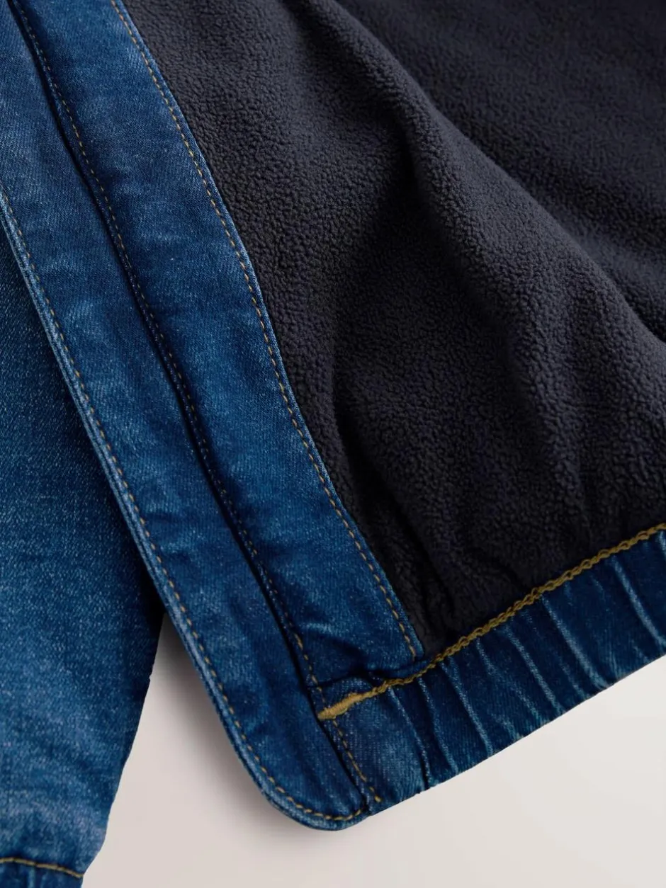 Next Blue Borg Lined Hooded Zip Through Denim Shacket (3mths-7yrs) Clearance