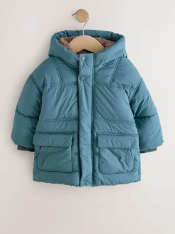 Next Borg Lined Padded Shower Resistant Coat (3mths-7yrs) Blue Online