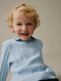 Next Blue Cable Knit Mock Shirt Jumper (3mths-7yrs) Outlet