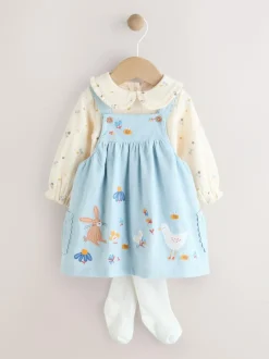 Next Blue Character Baby Cord Pinafore Long Sleeve Bodysuit & Tights Set (0mths-2yrs) Sale