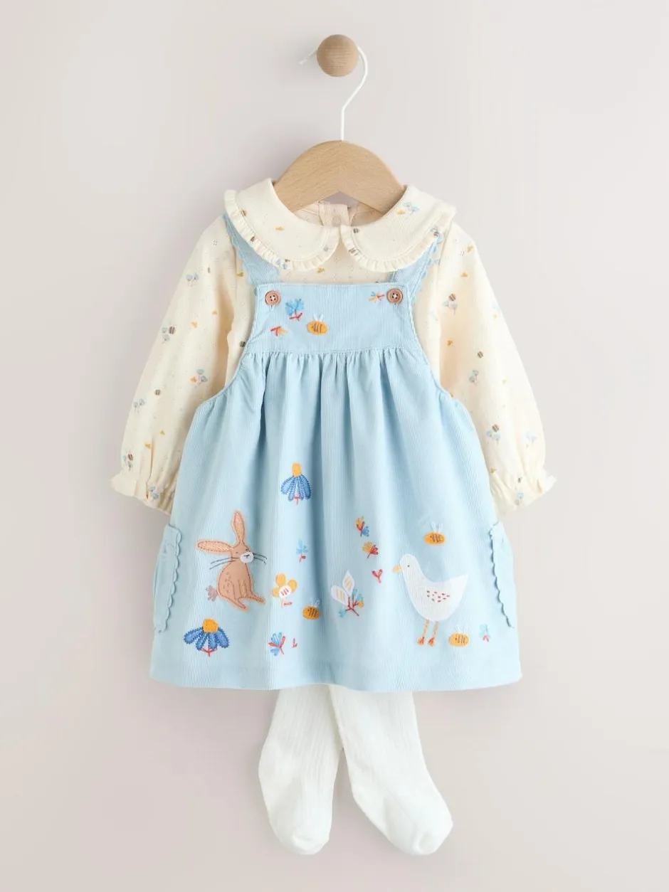 Next Blue Character Baby Cord Pinafore Long Sleeve Bodysuit & Tights Set (0mths-2yrs) Sale