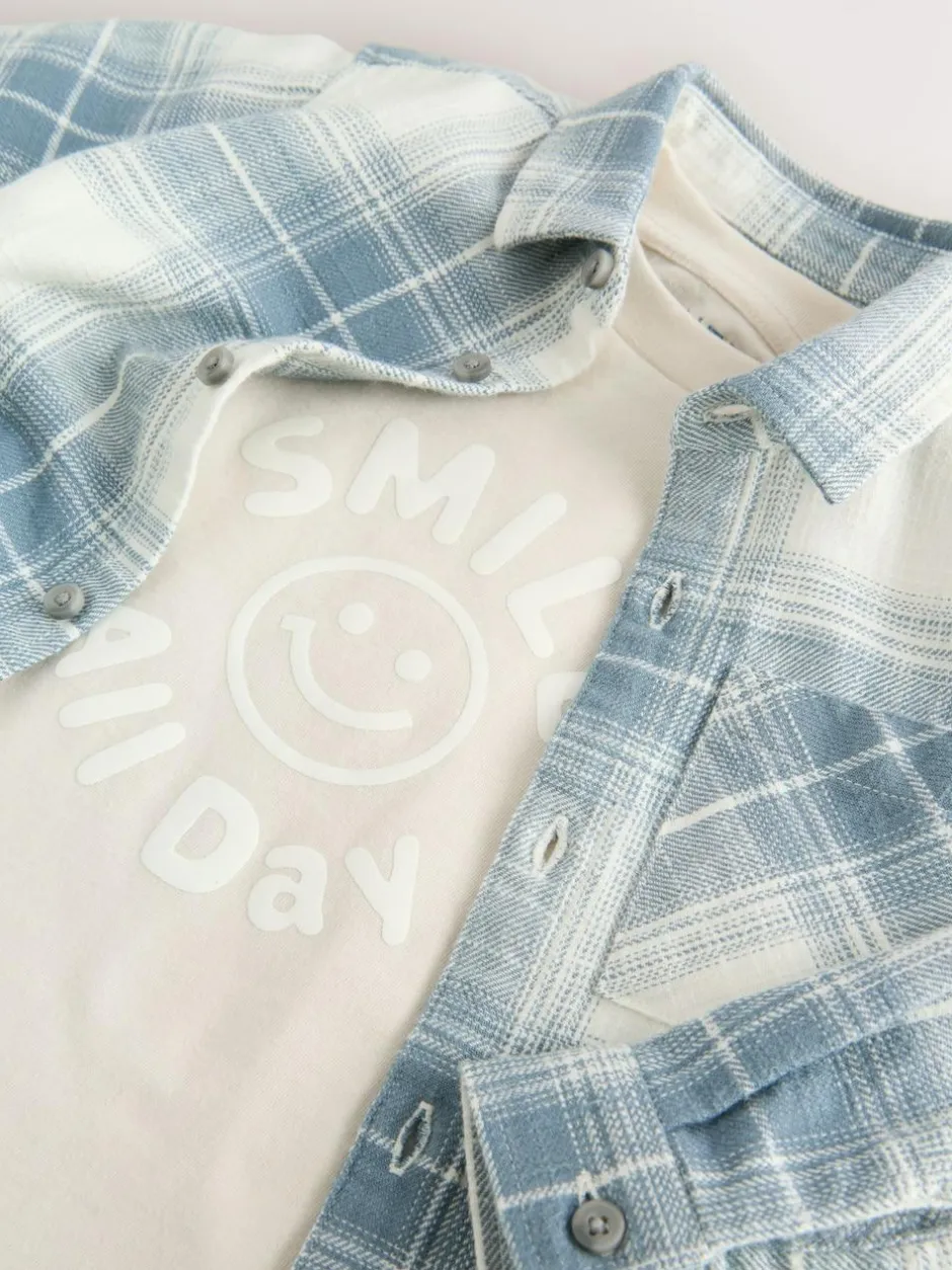 Next Long Sleeve Shirt and T-Shirt Set (3mths-7yrs) Blue Check