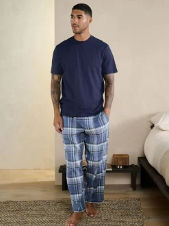 Next Blue Check Short Sleeve Pyjamas Set Clearance