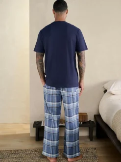 Next Blue Check Short Sleeve Pyjamas Set Clearance