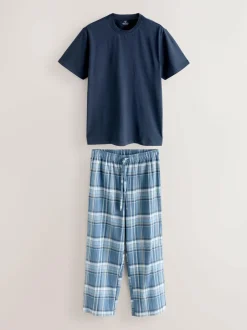 Next Blue Check Short Sleeve Pyjamas Set Clearance