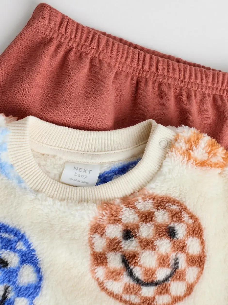Next Baby Fleece Top and Joggers Set (0mths-2yrs) Blue Checkerboard Faces Hot