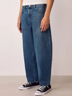 Next Barrel Fit Vintage Wash Denim Jeans Blue Classic Vintage New