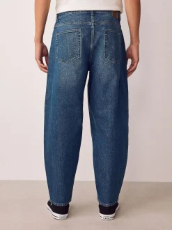Next Barrel Fit Vintage Wash Denim Jeans Blue Classic Vintage New