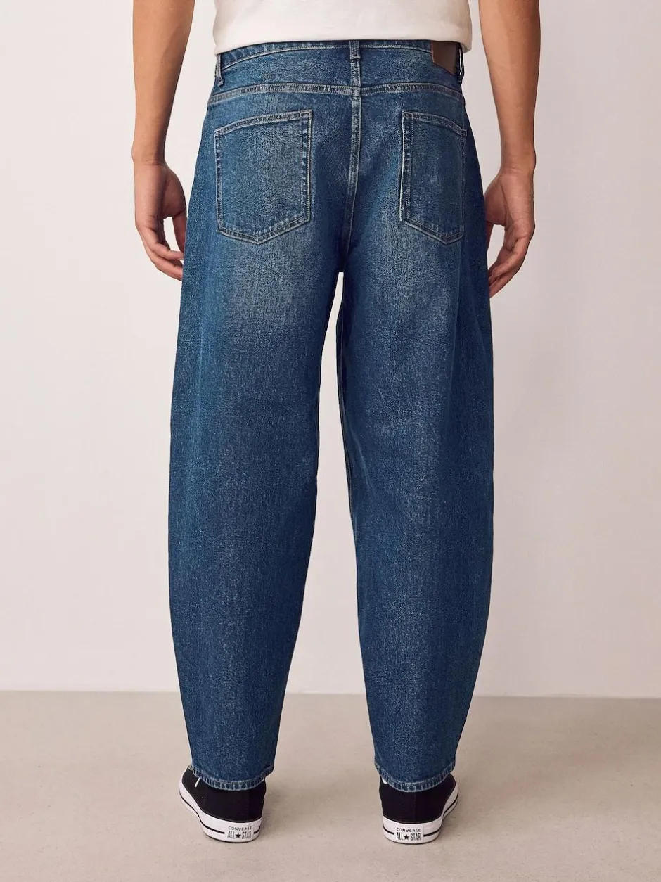 Next Barrel Fit Vintage Wash Denim Jeans Blue Classic Vintage New