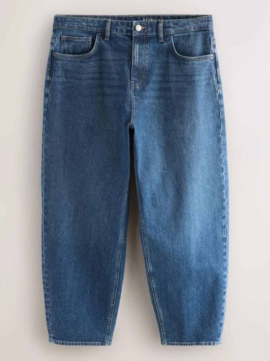 Next Barrel Fit Vintage Wash Denim Jeans Blue Classic Vintage New