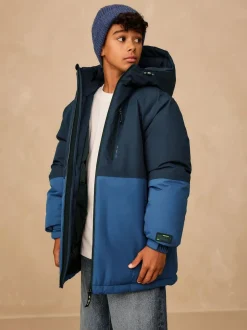 Next Waterproof Inner Wadded Coat (3-16yrs) Blue Colourblock Best
