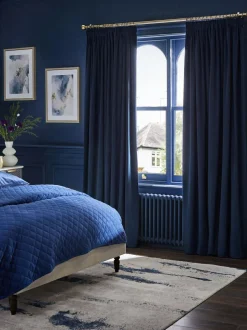 Next Blue Dark Navy Matte Velvet Pencil Pleat Blackout/Thermal Curtains Hot