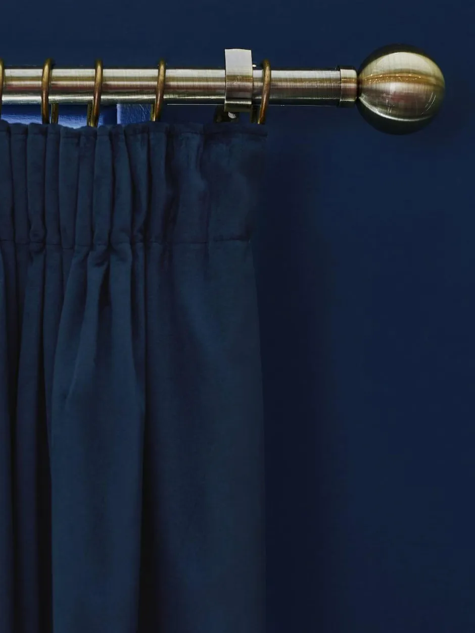 Next Blue Dark Navy Matte Velvet Pencil Pleat Blackout/Thermal Curtains Hot