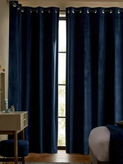 Next Blue Dark Navy Matte Velvet Blackout/Thermal Curtains Online