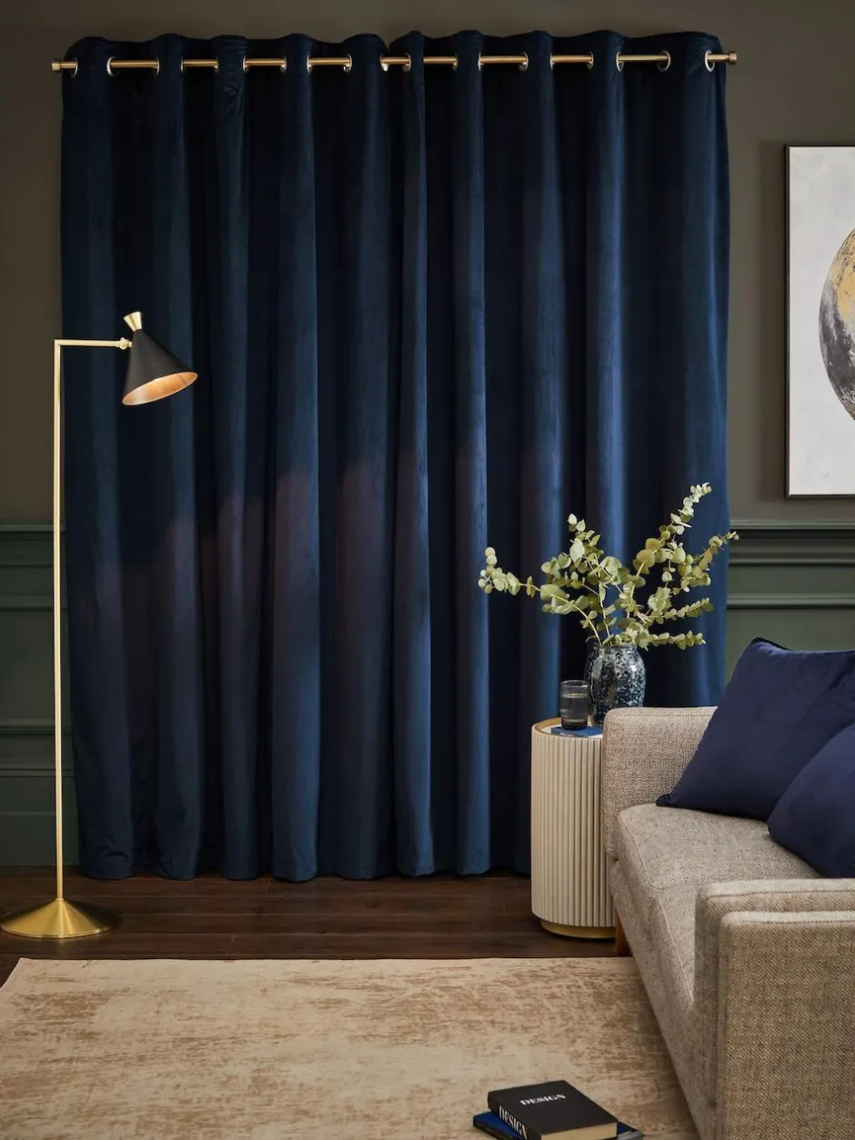 Next Blue Dark Navy Matte Velvet Super Thermal Curtains Sale