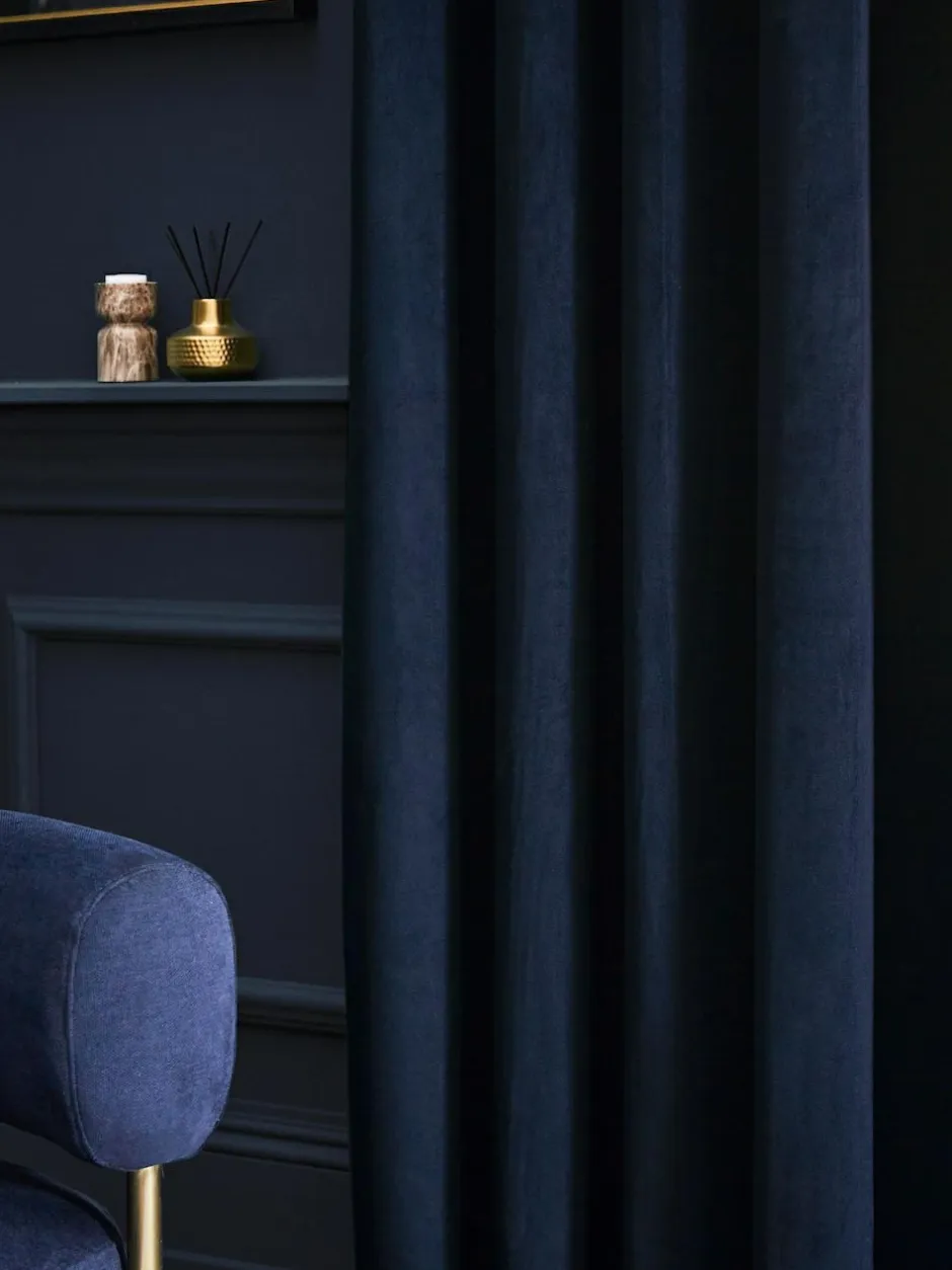 Next Blue Dark Navy Matte Velvet Lined Curtains Hot