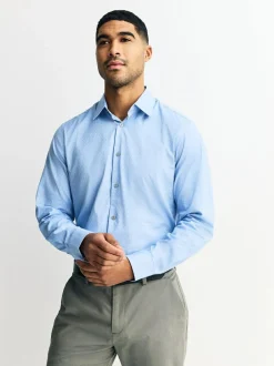 Next Blue Dobby Slim Fit Cotton Stretch Long Sleeve Formal Shirt Sale