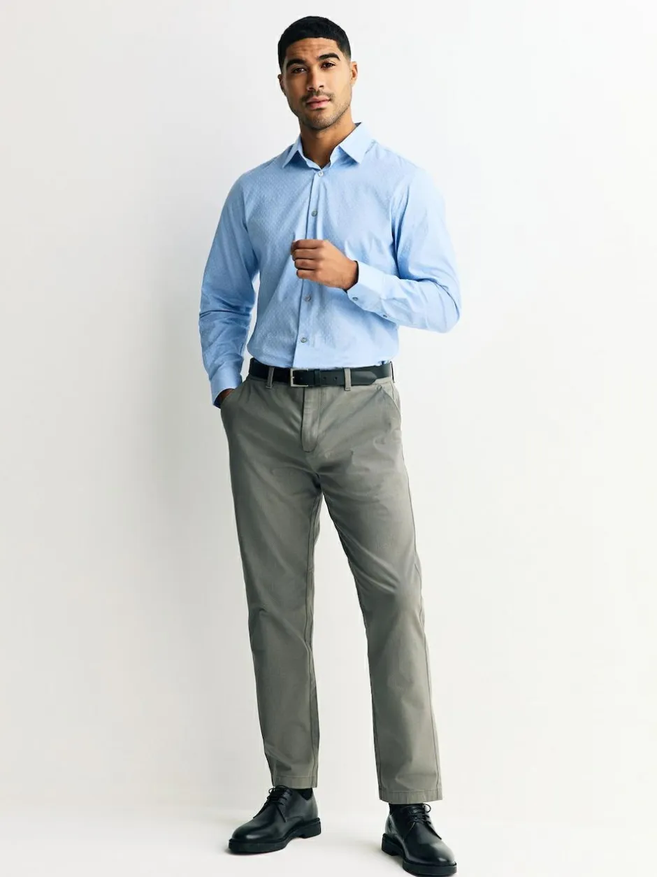 Next Blue Dobby Slim Fit Cotton Stretch Long Sleeve Formal Shirt Sale