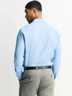 Next Blue Dobby Slim Fit Cotton Stretch Long Sleeve Formal Shirt Sale