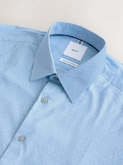 Next Blue Dobby Slim Fit Cotton Stretch Long Sleeve Formal Shirt Sale