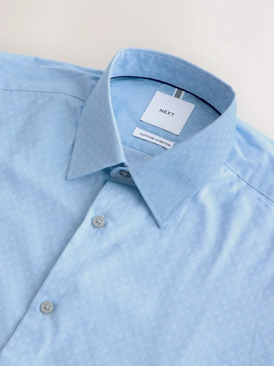 Next Blue Dobby Slim Fit Cotton Stretch Long Sleeve Formal Shirt Sale