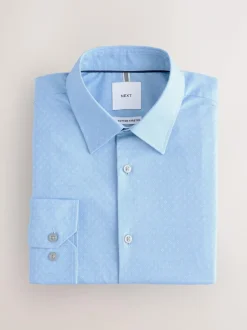 Next Blue Dobby Slim Fit Cotton Stretch Long Sleeve Formal Shirt Sale
