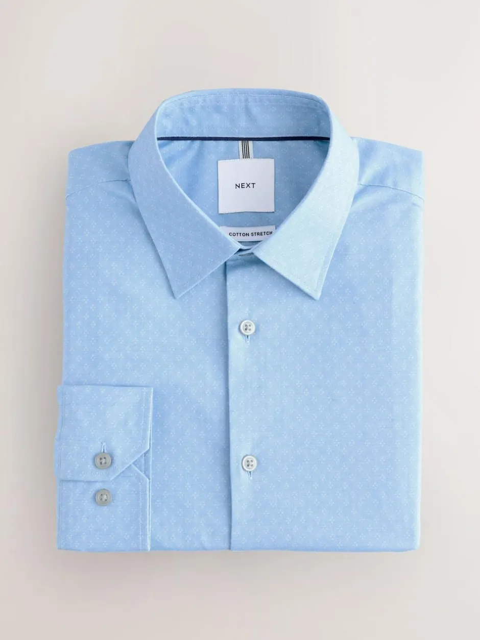 Next Blue Dobby Slim Fit Cotton Stretch Long Sleeve Formal Shirt Sale
