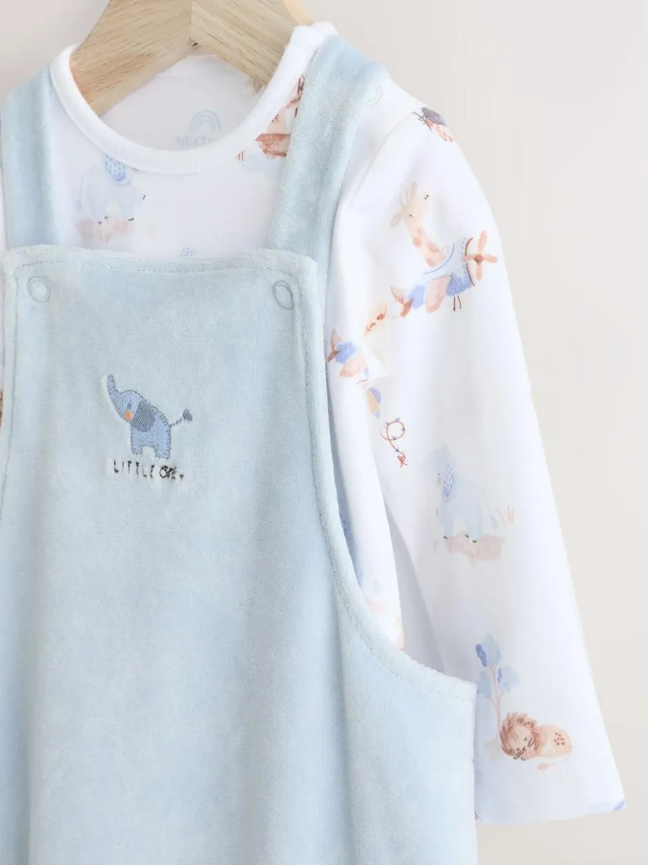 Next Baby Velour Dungarees and Bodysuit Set (0mths-3yrs) Blue Elephant Print Hot