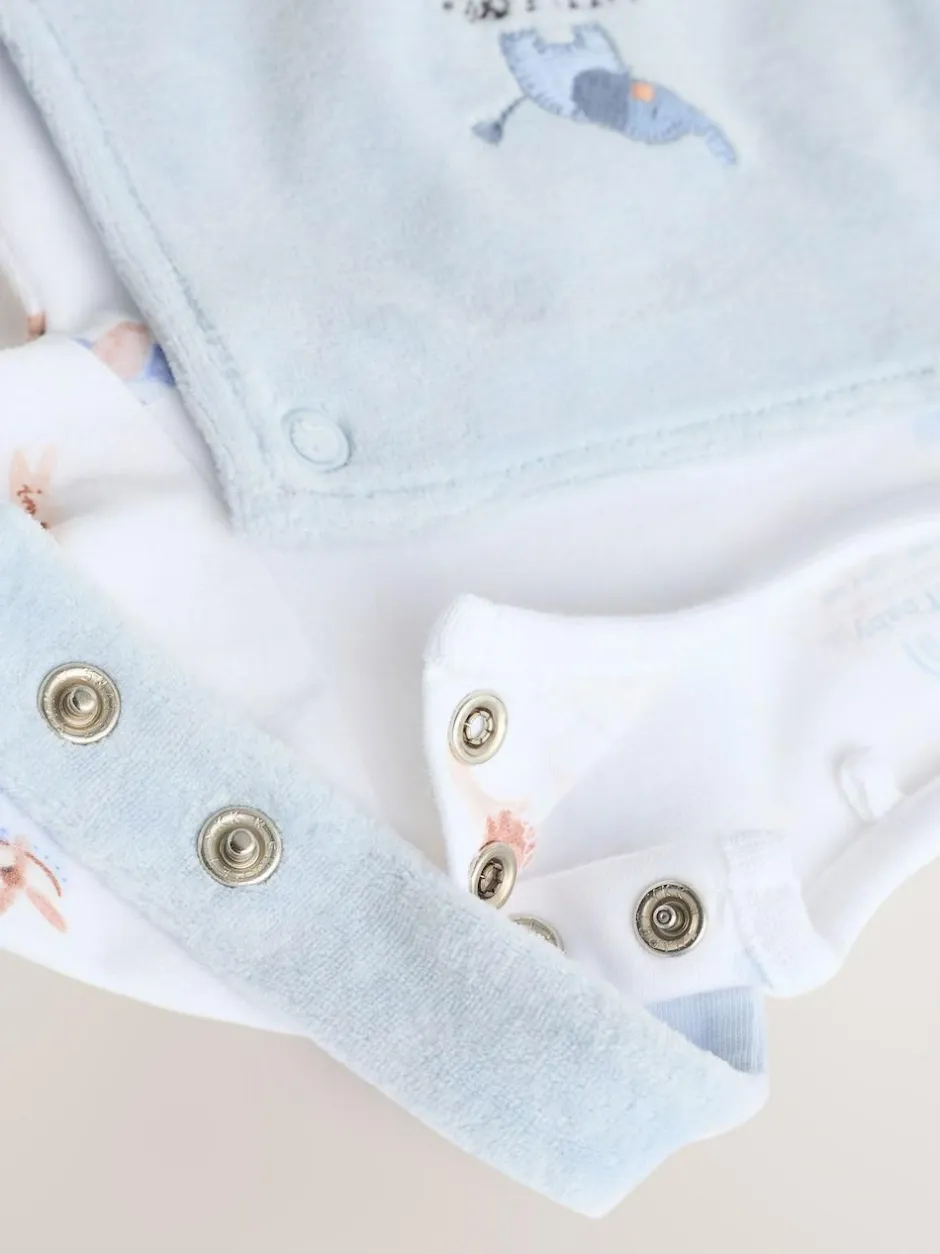 Next Baby Velour Dungarees and Bodysuit Set (0mths-3yrs) Blue Elephant Print Hot