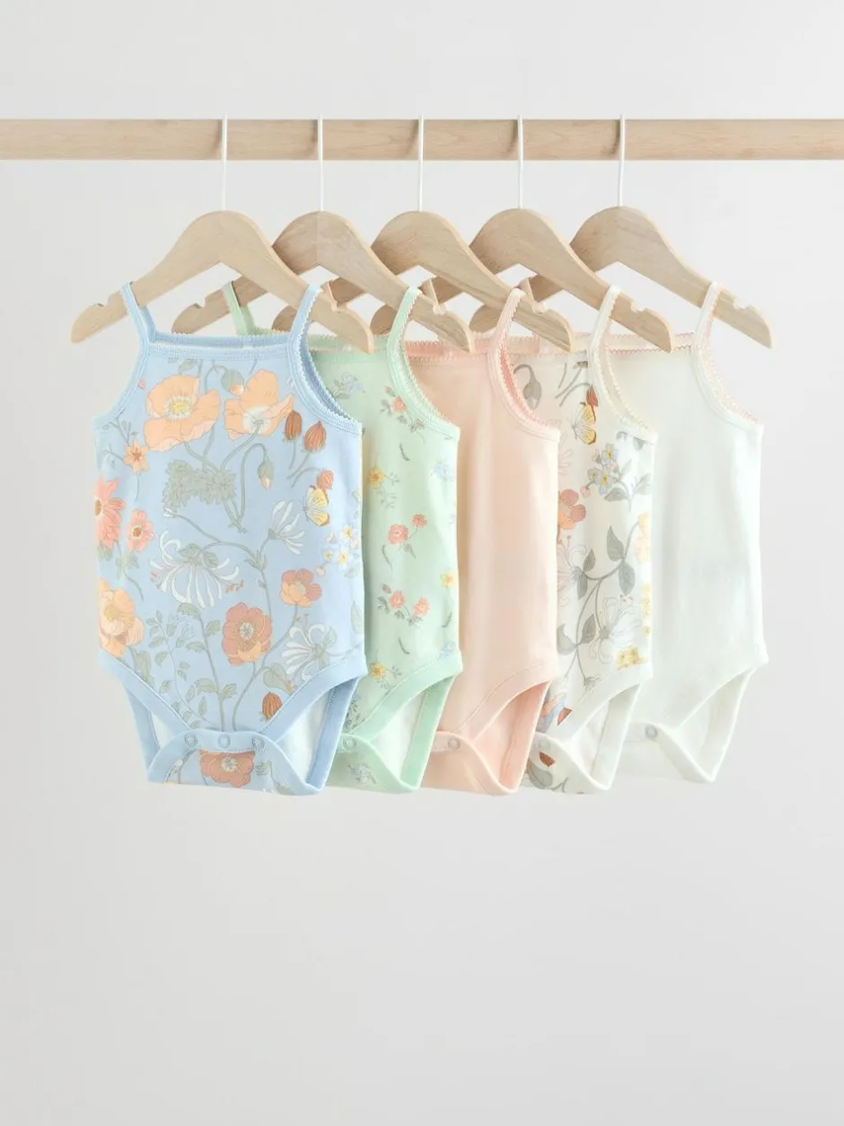 Next 5 Pack Vest Baby Bodysuits Blue Floral Clearance