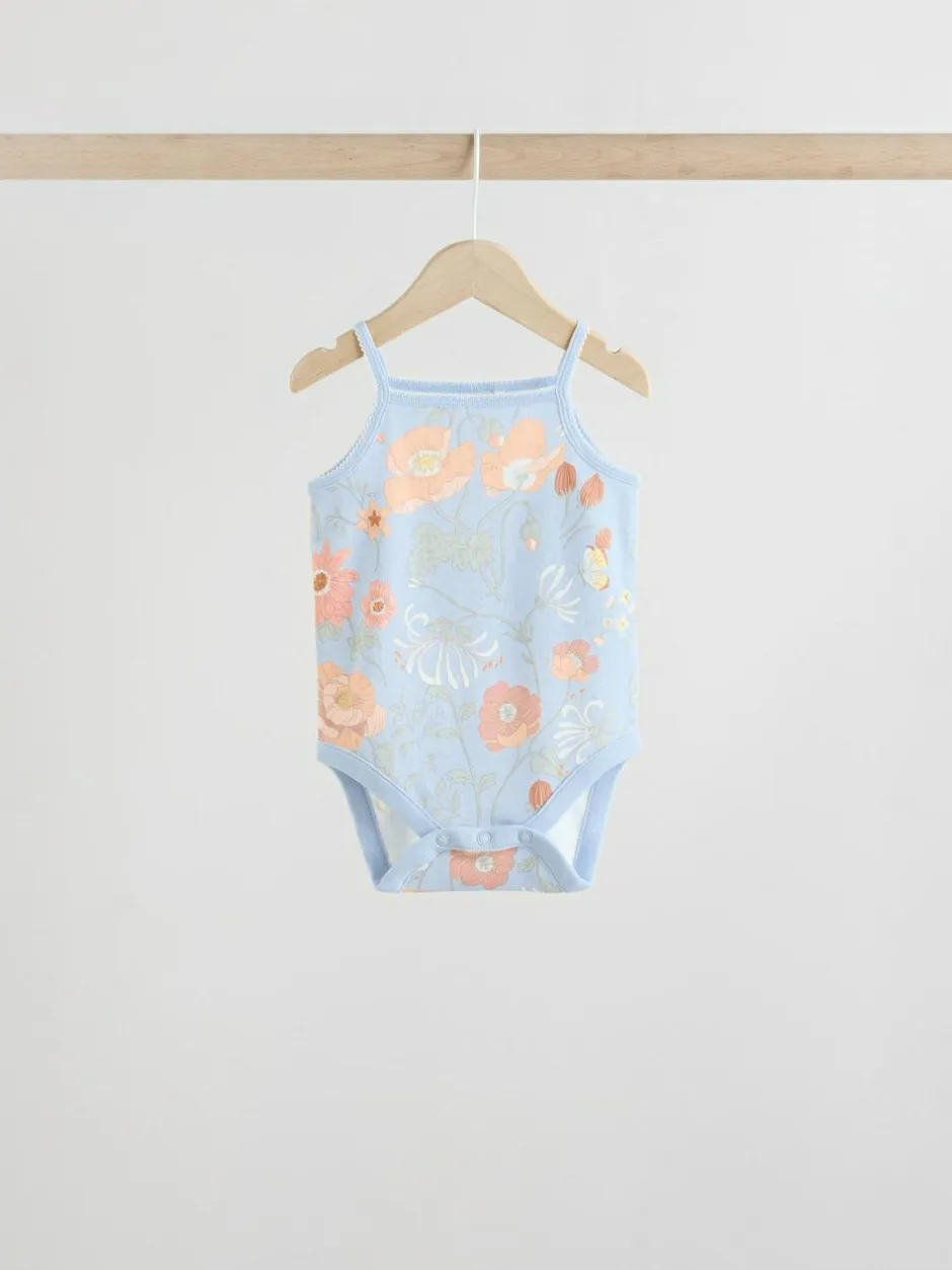 Next 5 Pack Vest Baby Bodysuits Blue Floral Clearance