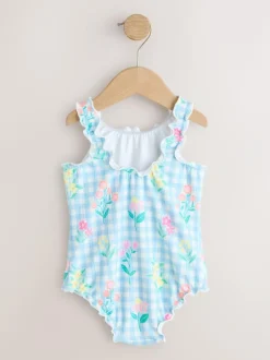 Next Lettuce Edge Swimsuit (3mths-7yrs) Blue Floral Gingham Best