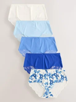 Next Blue Floral Midi No VPL Lace Back Briefs 5 Pack Clearance