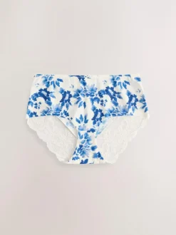 Next Blue Floral Midi No VPL Lace Back Briefs 5 Pack Clearance