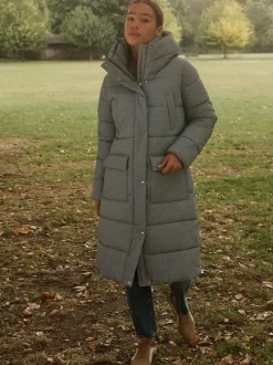 Next Blue Gingham Shower Resistant Padded Hooded Longline Coat Online