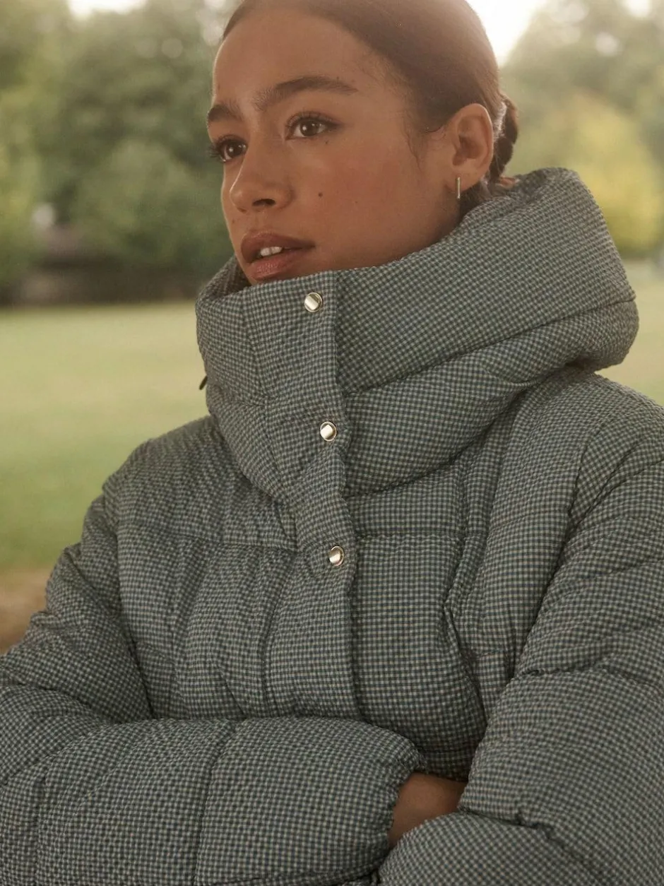 Next Blue Gingham Shower Resistant Padded Hooded Longline Coat Online