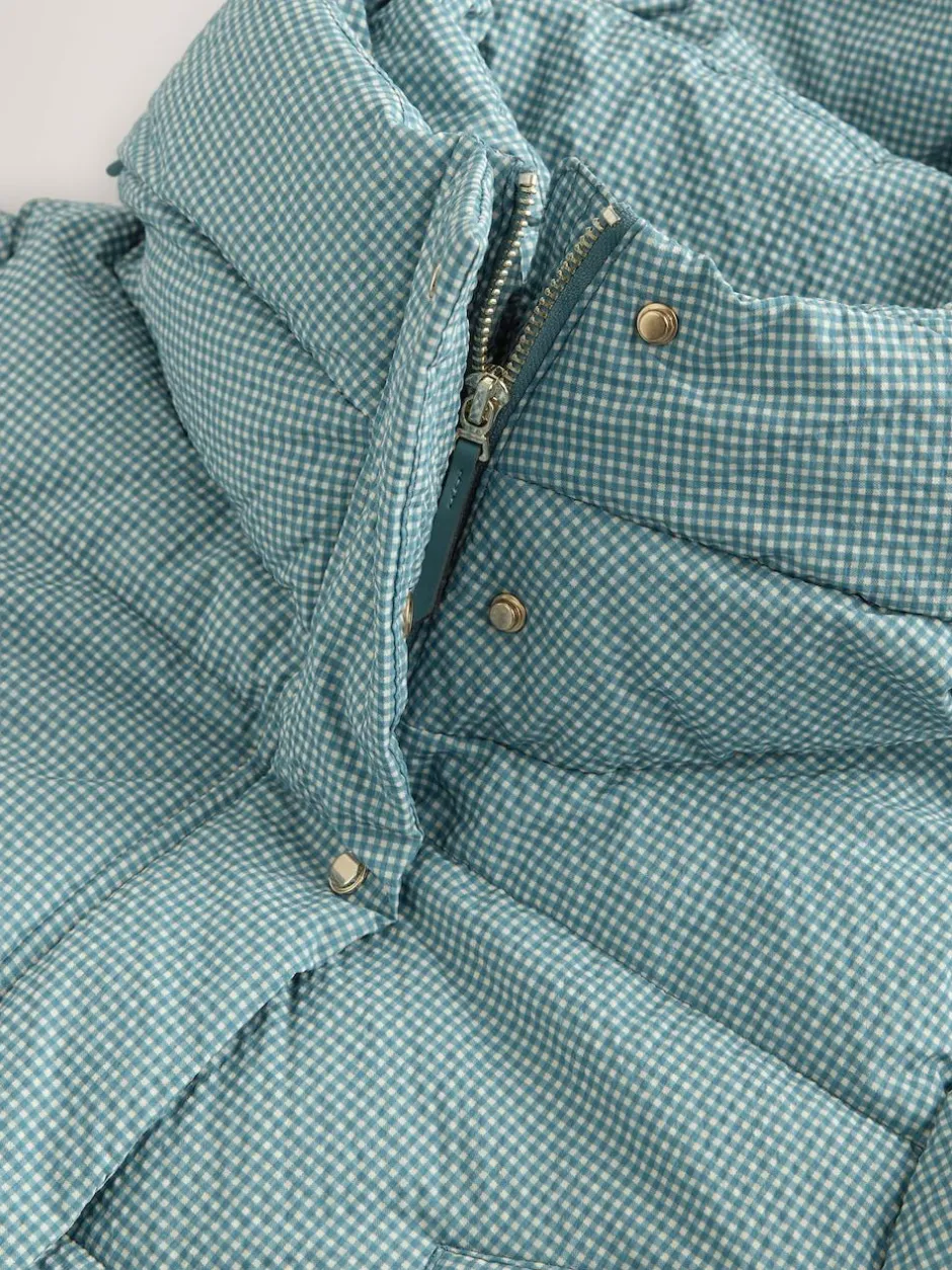Next Blue Gingham Shower Resistant Padded Hooded Longline Coat Online
