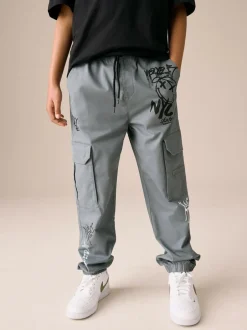 Next Blue Graffiti Loose Fit Cargo Trousers (3-16yrs) Outlet