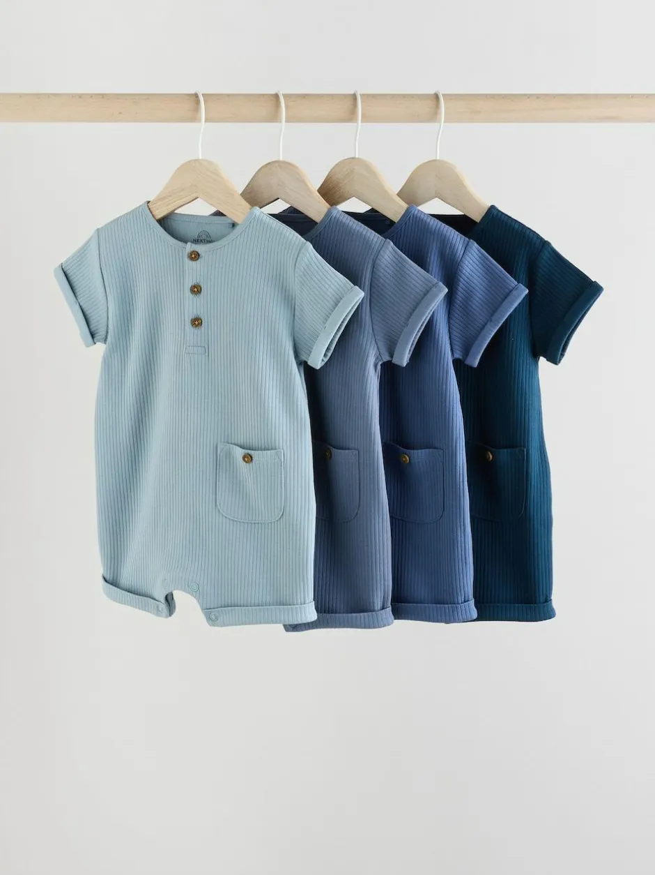 Next Grandad Button Neck 4 Pack Baby Rompers Blue Sale