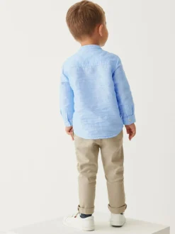 Next Grandad Collar Linen Mix Shirt (3mths-7yrs) Blue Outlet