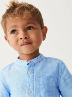 Next Grandad Collar Linen Mix Shirt (3mths-7yrs) Blue Outlet
