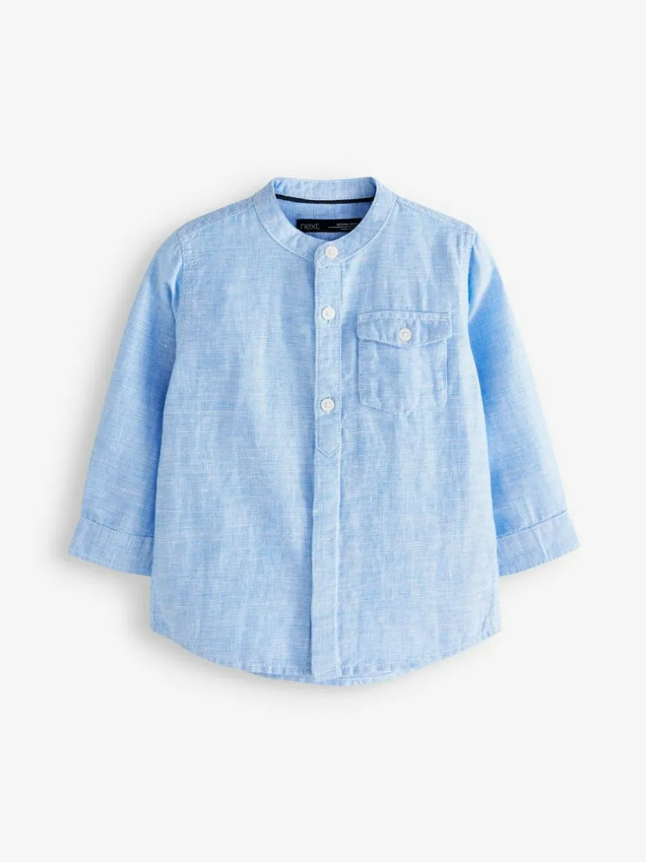 Next Grandad Collar Linen Mix Shirt (3mths-7yrs) Blue Outlet