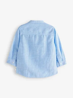 Next Grandad Collar Linen Mix Shirt (3mths-7yrs) Blue Outlet