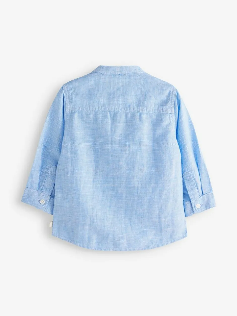 Next Grandad Collar Linen Mix Shirt (3mths-7yrs) Blue Outlet