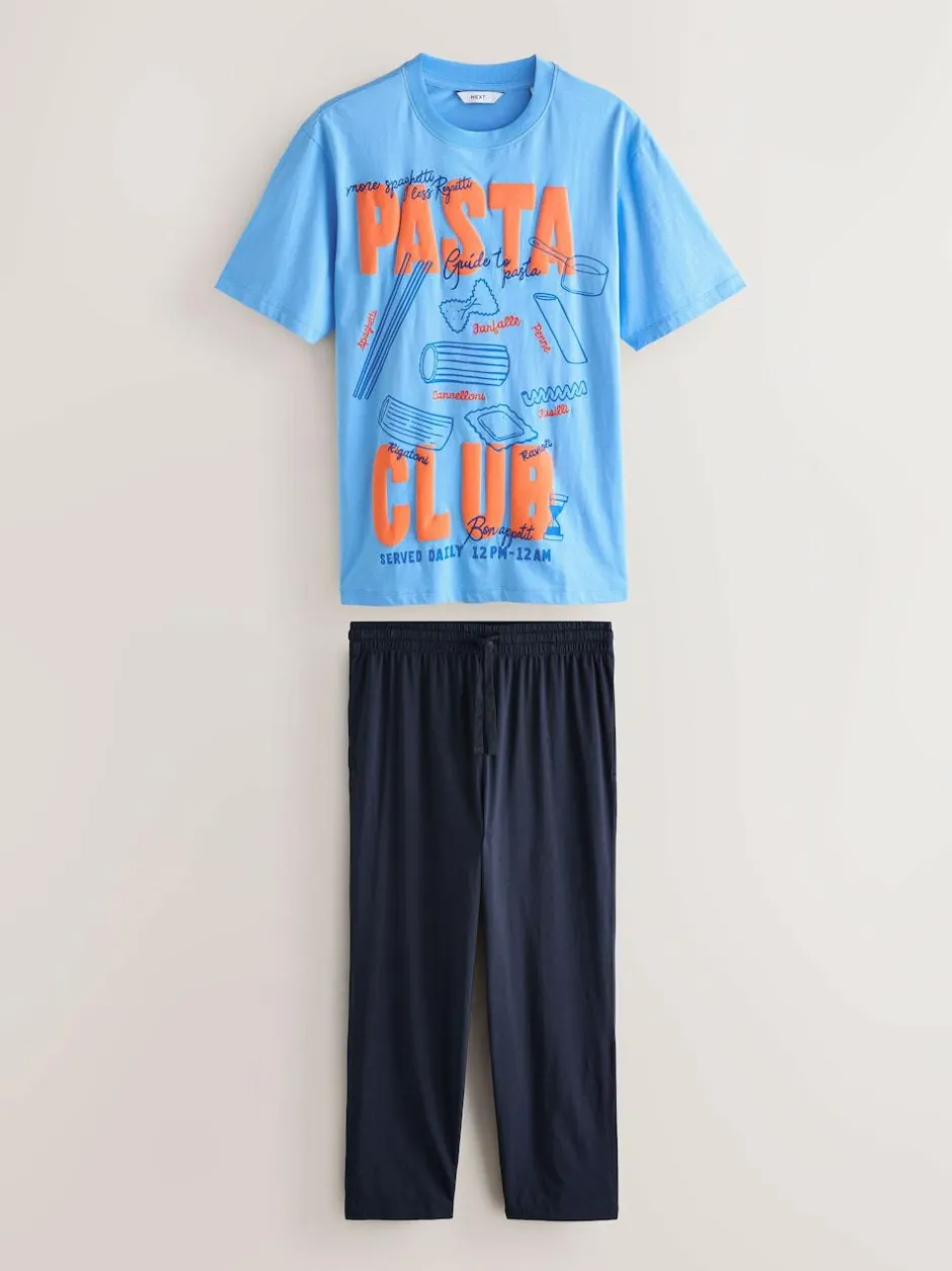 Next Blue Graphic Short Sleeve Jersey Pyjamas Set New