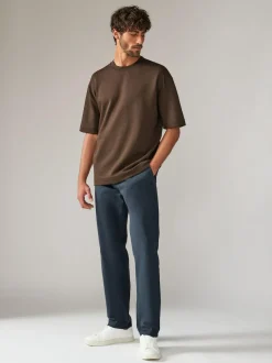 Next Blue Grey Mid Straight Fit Stretch Chinos Trousers Clearance