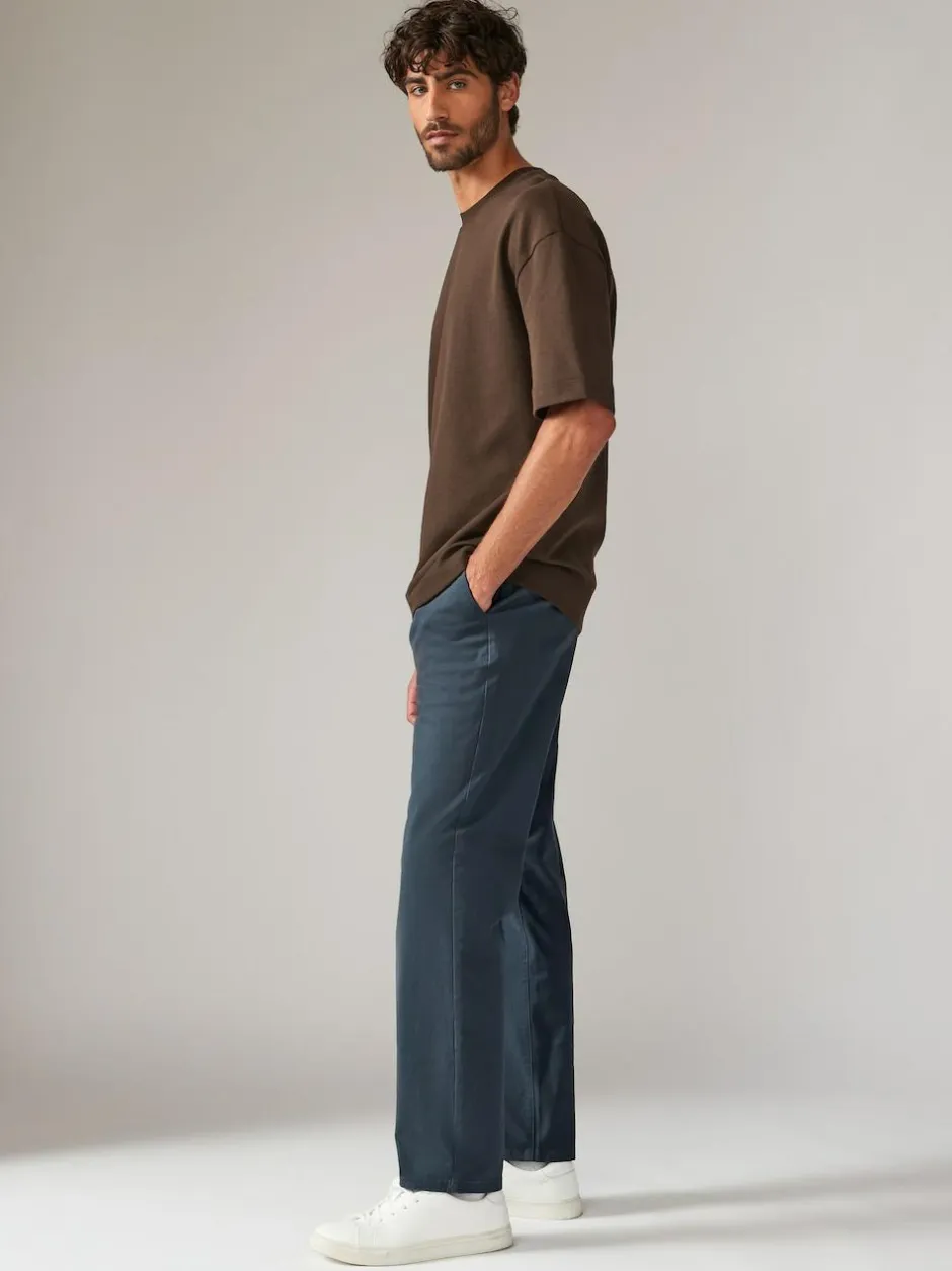 Next Blue Grey Mid Straight Fit Stretch Chinos Trousers Clearance