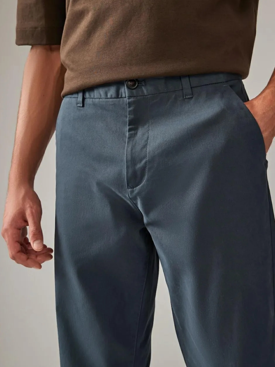 Next Blue Grey Mid Straight Fit Stretch Chinos Trousers Clearance