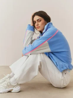 Next Half Zip Fleece with Colourblock Panels Blue Clearance